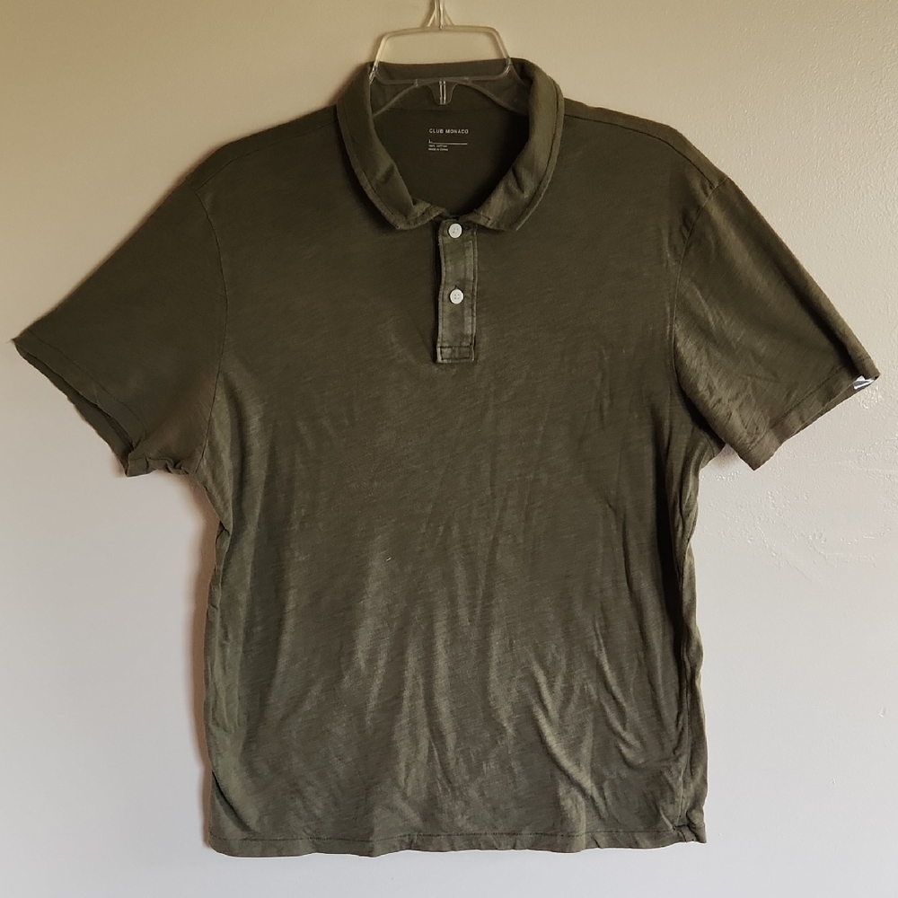 CLUB MONACO Olive Green Men's Polo Shirt, Size L